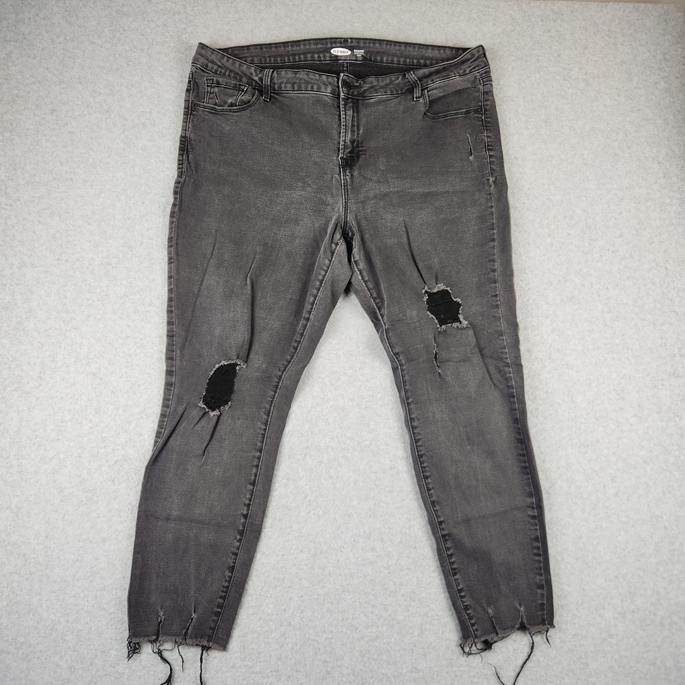 Old Navy Rockstar Super Skinny Ankle Gray Distressed Ripped Jeans Womens 18